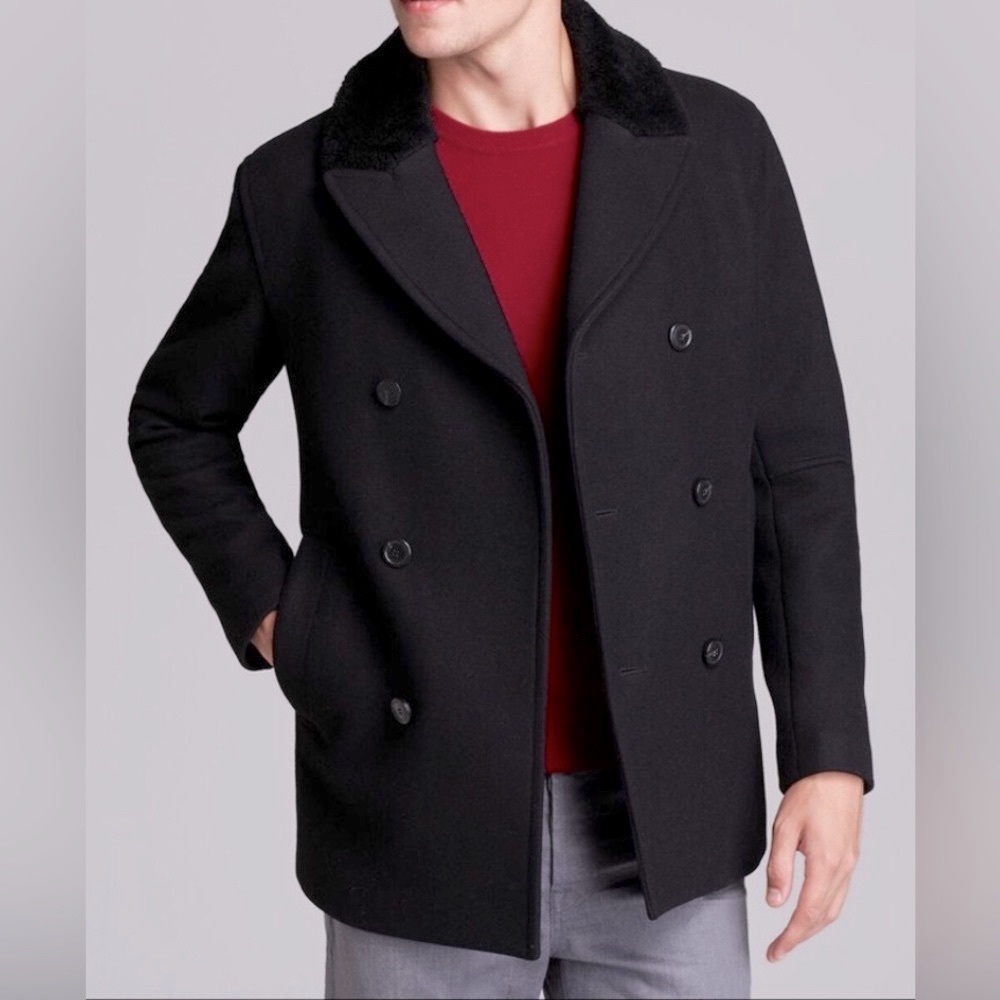 Theory Men's Dagmar Straffan Shearling Collar Doublebreasted Coat Size : Medium
